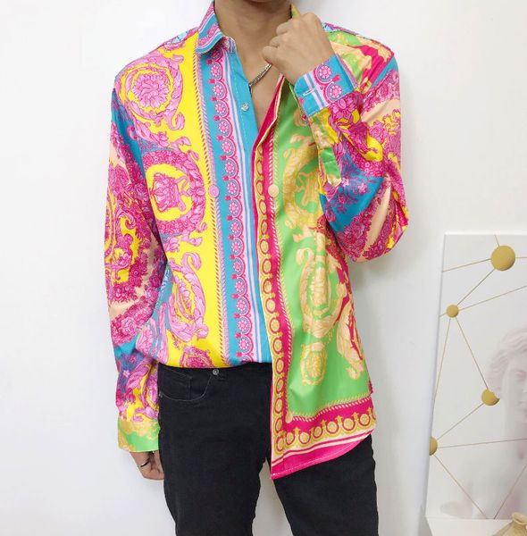 

2019 find imilar brand new men 039 dre hirt fa hion harajuku ca ual hirt men luxury medu a black gold fancy 3d print lim fit hirt