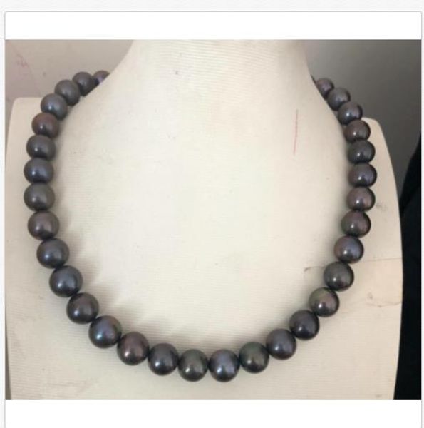 

cab stunning10-11mm tahitian round black green pearl necklace 18inch 14k, Silver