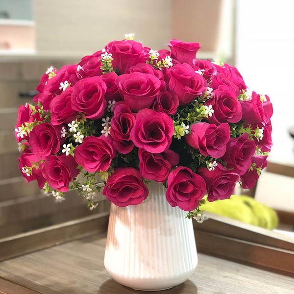 

pink silk fake flowers lot roses gypsophila accessories small rose artificial flower for wedding home decor