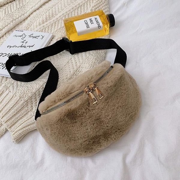 

women plush fanny pack waist bag chest bag casual winter bum female travel bum hip coins phone pouch casual chest