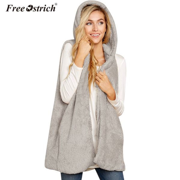 

ostrich vest women solid open stitch faux fur hooded casual chalecos para mujer colete feminino kamizelka damska n30, Black;white