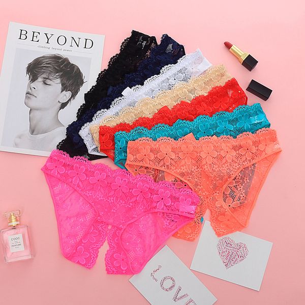 

fashion plus size ladies lace underwear panties women's open crotch lingerie briefs panty, Black;white