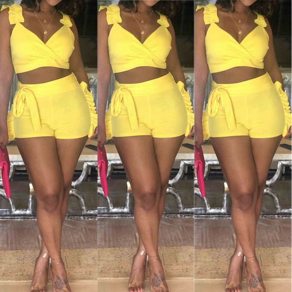 

summer women set solid color crop shorts outfit short jumpsuit outfits ruffles party clubwear elegant soft clothes, White