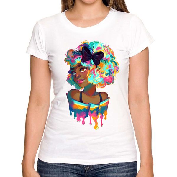 

popular fashion ladies t-shirts summer latest printed rainbow design very interesting woman's t-shirts tees, White