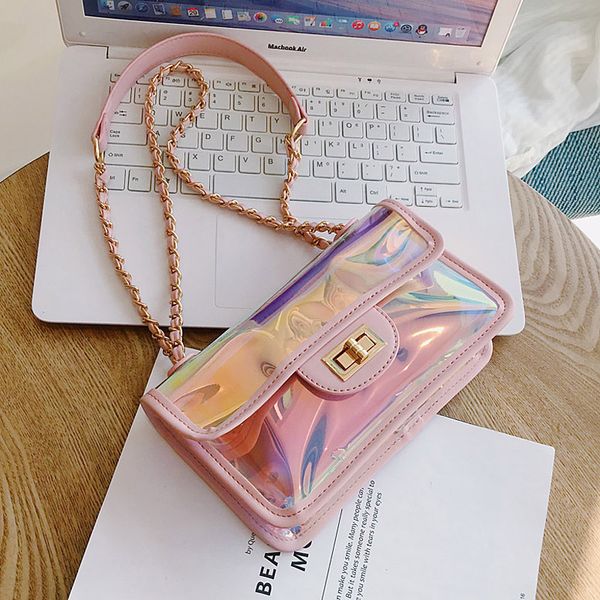

laser transparent square jelly bag 2020 fashion new pvc women's handbag lock chain shoulder messenger bag