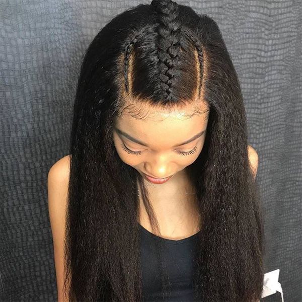 

pre plucked italian yaki full lace wig for black women brazilian virgin lace front human hair wigs with baby hair, Black;brown