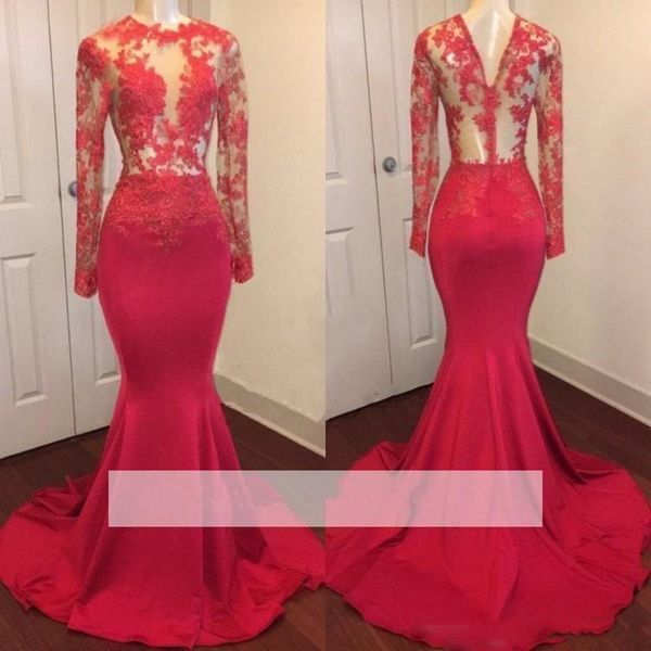 

red see through prom dresses sheer long sleeves mermaid evening gowns 2019 spring summer cocktail party dress formal wear, Black