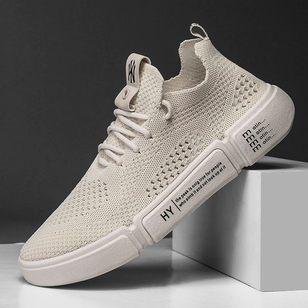 

men casual shoes fashion openwork -knit shoes white cotton fabric mesh flat men sneakers low board jogging, Black