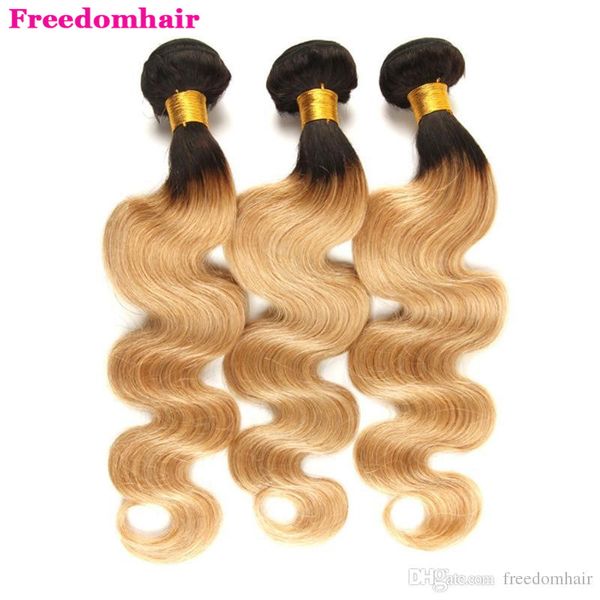 

ombre бразильского волос плетение связка body wave t1b / 27 remy выдвижение волос может купить 3/4 связку lot бразильского волос weave freed, Black