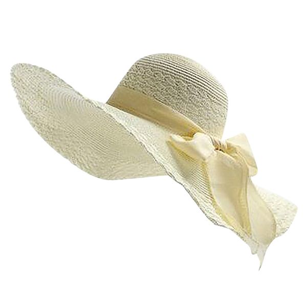 Women Colorful Big Brim Straw Bow Hat Sun Floppy Wide Brim Hats Beach Cap