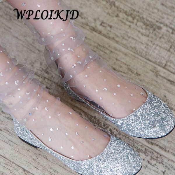 

wploikjd] harajuku япония ультра-тонкие носки прозрачный уникальный блеск блестки star heap heap lace silk носки творческий sexy mesh, Black;white