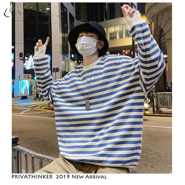 

men woman 2019 o-neck loose sweatshirts mens striped korean hoodies male fashion autumn harajuku sweatshirt clothes, Black