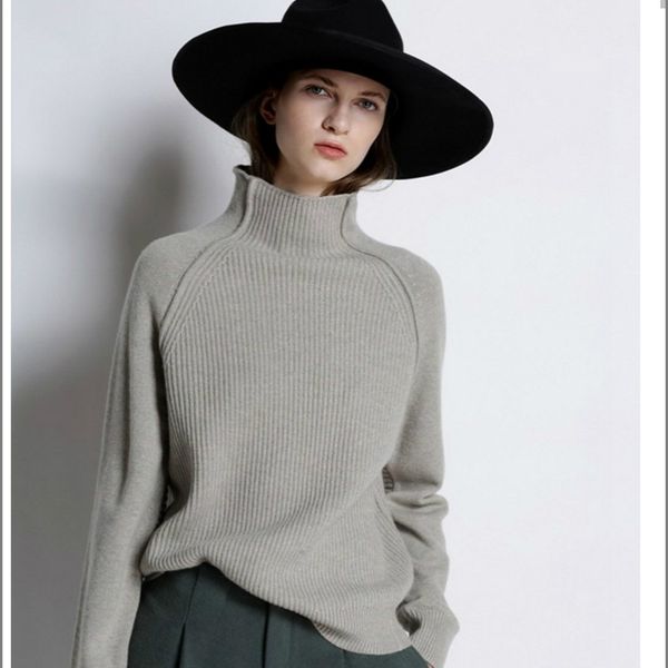 

new women's sweater high collar solid color thick sweater loose pullover knit bottoming shirt, White;black