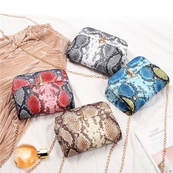 

ladies serpentine print hasp chains shoulder bag pu leather retro handbags women evening bag crossbody bags