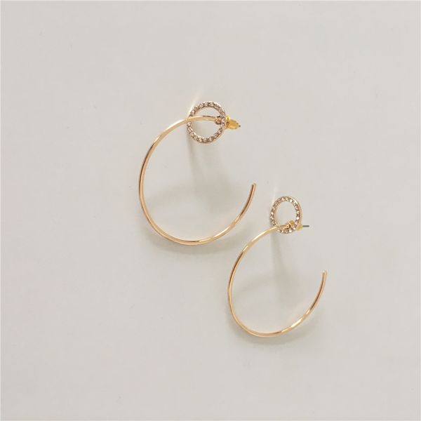 

romantic gold color plating clear stone two way wearing hoop earrings disassemble, Golden;silver