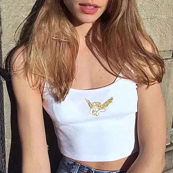 

sleeveless angel embroidery yoga vest sport singlet women athletic fitness sport tank gym running training yoga shirts, White;red