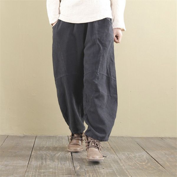 

ladies pants women trousers wide women leg pants elastic waist 2019 autumn new linen trouser women pants loose 8 colour casual vintage, Black;white