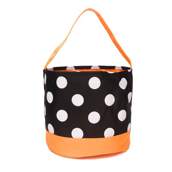 Classici pois Secchi di Halloween Forniture per feste Microfibra Arancio Pois Borsa nera per Halloween Cestini per caramelle di Halloween Borse dolcetto o scherzetto DOMIL1046