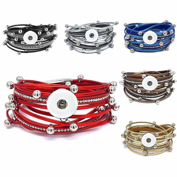 

interchangeable 298 crystal magnet really genuine leather retro fashion bracelet 18mm snap button charm jewelry for women gift, Golden;silver