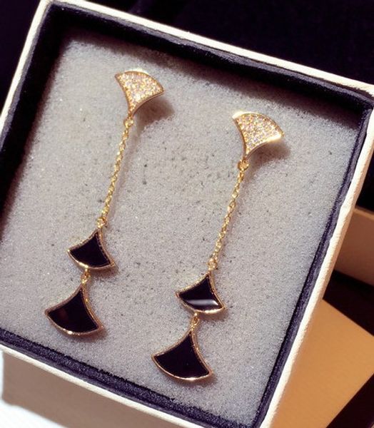 

fashion luxury designer exquisite super glittering diamonds vintage fan long pendant stud earrings for woman girls, Golden;silver