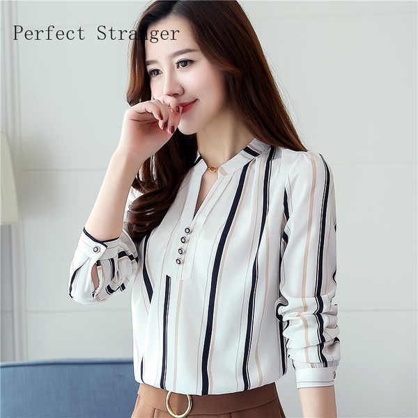 

hanxiner 2020 spring new arrival v collar flower printed long sleeve women chiffon blouse high quality, White