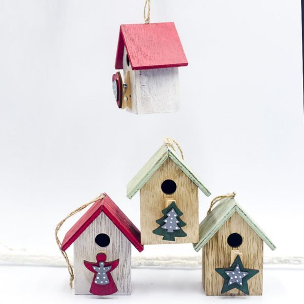 

christmas theme pattern drop ornament with clips home xmas tree decorations christmas color painted wooden house pendant gr