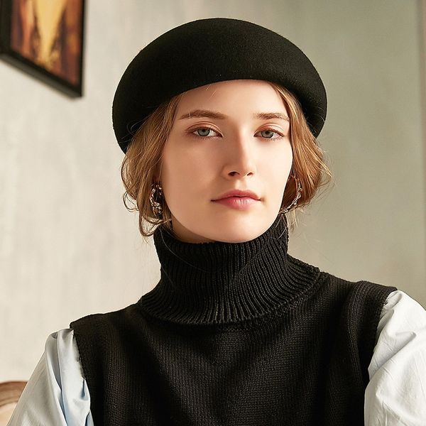 

winter women's french style letter wool knitted beret hats women fashion warm painter berets hat female beanies cap #3, Blue;gray