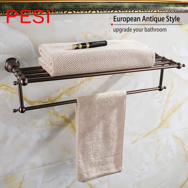 

pesi bathroom accessories luxury all brass towel ring rack bar paper holder shelf hardware set robe hook, antique bronze