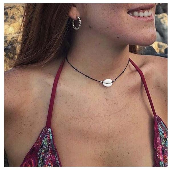 

new fashion black rope chain natural seashell choker necklace collar necklace shell choker for summer beach gif, Golden;silver