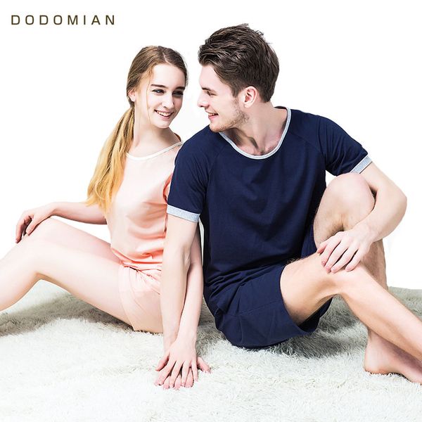 

summer cotton pajamas set for couple short sleeve men women pijamas mujer nightie solid pijamas feminino masculino homewear, Blue;gray