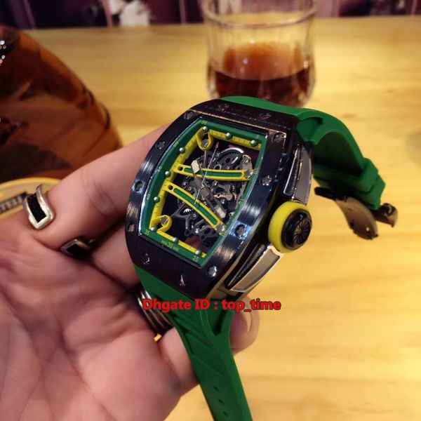 

10 style 61-01 yohan blake tzp-n black ceramic miyota automatic mechanical mens watch skeleton dial rubber strap gents sport watches, Slivery;brown
