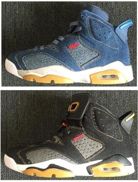 

new 6 blue denim black denim ls jeans basketball shoes men 6s sports sneakers with box
