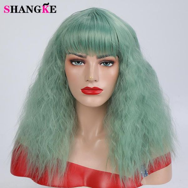 

shangke новый тип синтетические короткие кудрявые вьющиеся тип парики для женщин косплей парик высокая температура волокна мятно-зеленый цве, Black