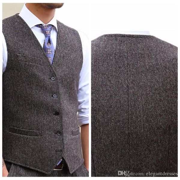 

custom groom vests for wedding party men vest slim fit mens vests formal wool herringbone tweed groom wear countrysize, Black