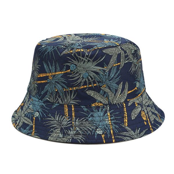 

fashion two-sided printed bucket hat outdoors sun protected canvas caps hip hip streetwear foldable fisherman hats#d, Blue;gray