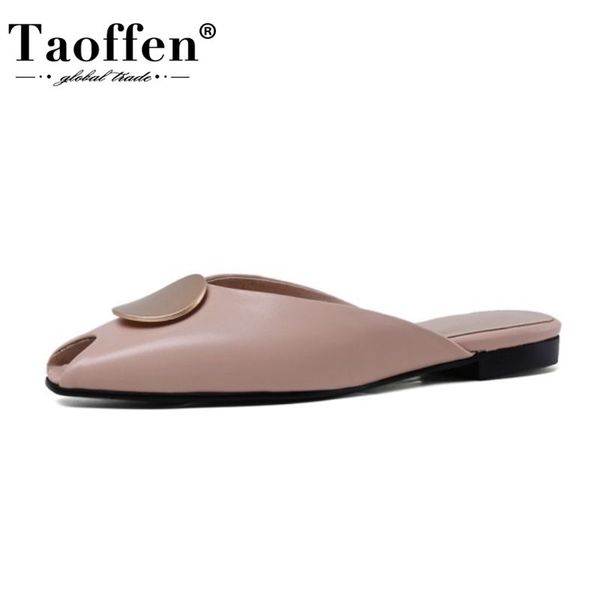 

taoffen fashion women sandals shoes modern peep toe slippers low heels shoes women nice genuine leather footwear size 33-40, Black