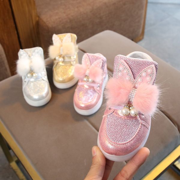 

children baby shoe for girls casual fashion cute cartoon rabbit non-slip led luminous sport shoes sneakers hooler y200404