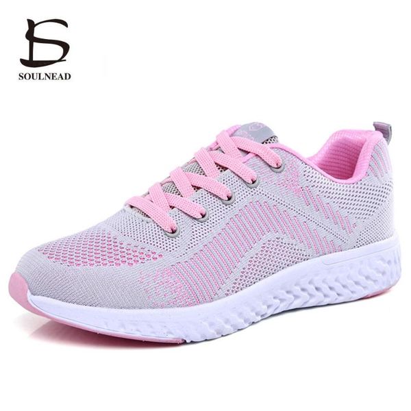 

lightweight running shoes woman's flying mesh upper breathable sports gray black pink color women gilrs outdoor jogging sneakers