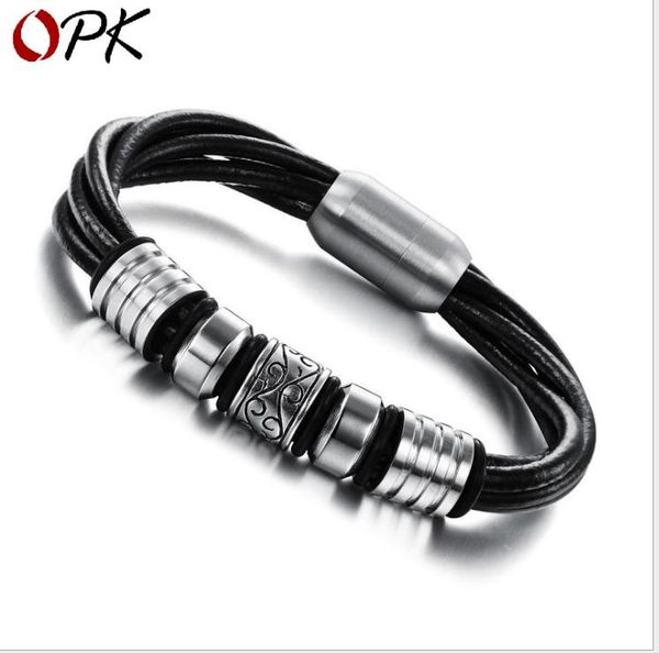 

magnetic buckle leather men's personalized jewelry versatile jewelry, Golden;silver
