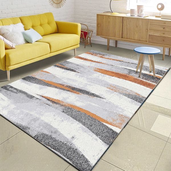 

nordic minimalist grey orange pattern area rug living room sofa coffee table large carpet bedroom kids tatami non-slip floor mat