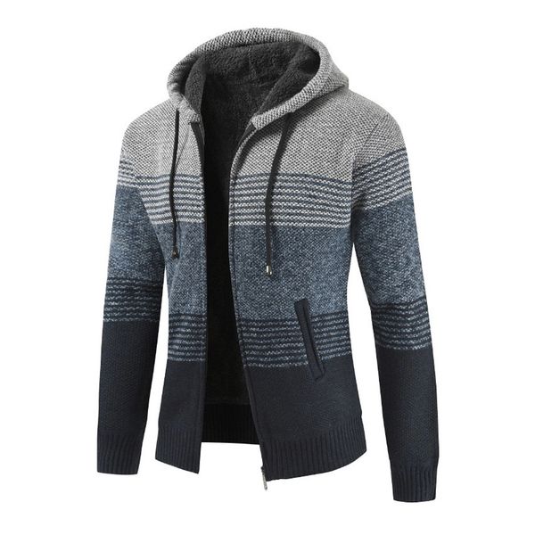 

feitong knitting hoodie sweatshirt winter streetwear hoody striped sweat pullover zipper hoodie sweatshirts for men hip hop, Black