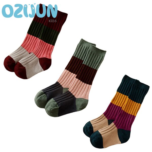 

new arrivals baby boys girls socks colorful stripe knee high socks kids hosiery double knit combed cotton 1-2/2-3/3-5 years, Pink;yellow