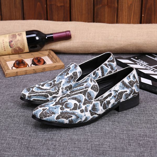 

men's daily casual leather shoes peas shoes trend driving personality printed loafers, Black