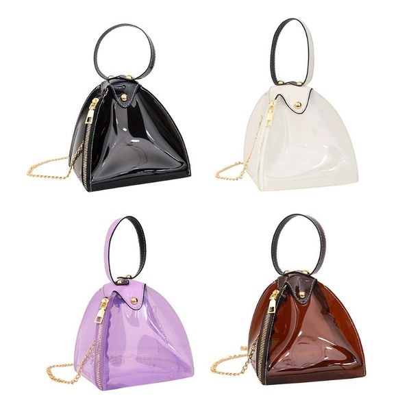 

transparent pvc zip shoulder handbags women chain triangle crossbody bags