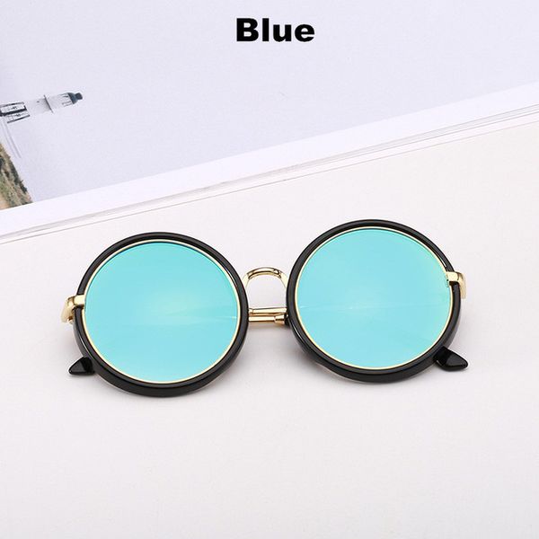 

classic round kids sunglasses vintage boys girls children sun glasses fashion metal anti-reflective sunglass uv400, Blue