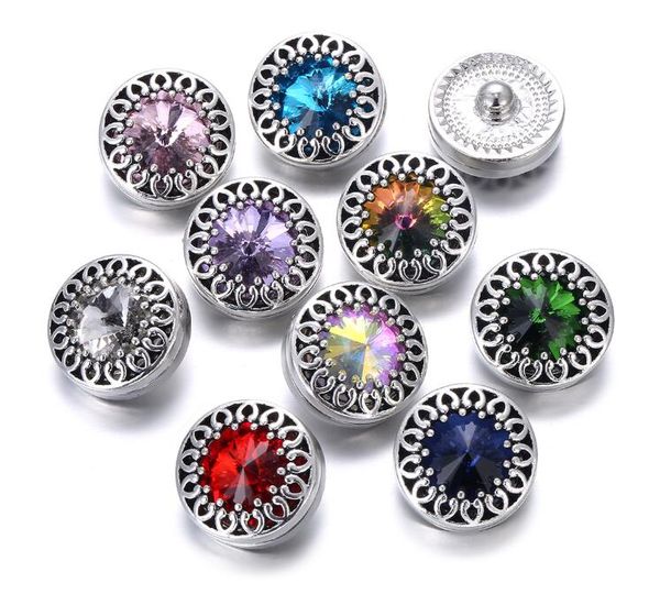 

30pcs 2019 new snap jewelry hollow box crystal flower 18mm snap button fit snap bracelet jewelry snaps buttons, Bronze;silver