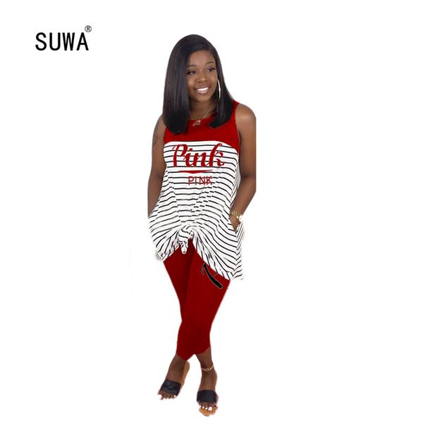 

plus size 3xl casual womens two piece outfits pink letter & striped print cotton t shirt tank + jogger trousers matching sets, White