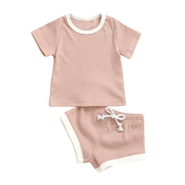 

summer baby girls clothes set casual fashion short sleeves o neck t-shirt with drawstring shorts cute newborn clothes set, White