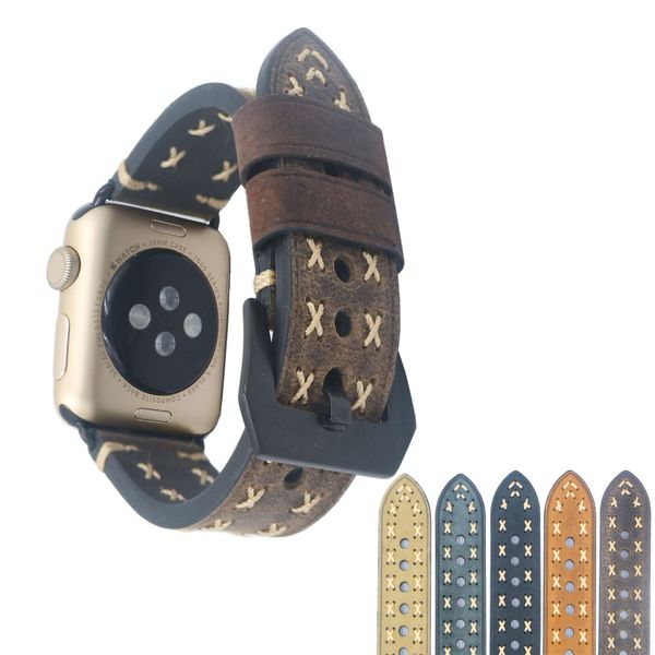 

european union standard mens watch bands imported cowhide for apple strap for iwatch band with adapter watch accessories 38mm/42mm, Black;brown