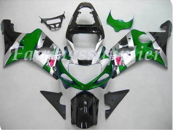 

новый (литье под давлением) abs обтекатель комплекты подходят для (suzuki gsxr 1000) 2000 2001 2002 r1000 обтекатели набор зеленый серебро